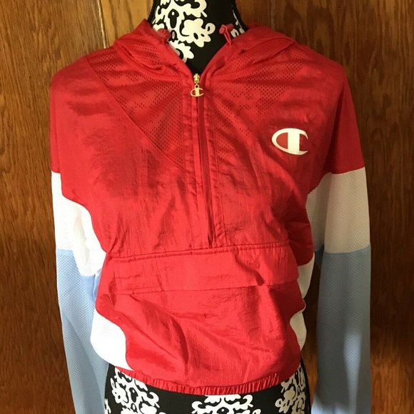 Champion Womens Nylon Warm Up Pullover Jacket RED - Picture 3 of 9